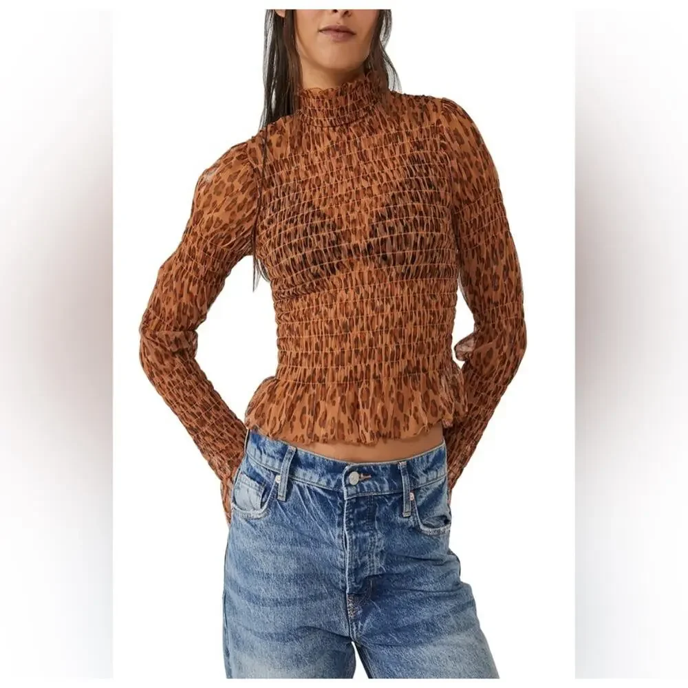 NWT Free‎ People Hello There Top in Leopard